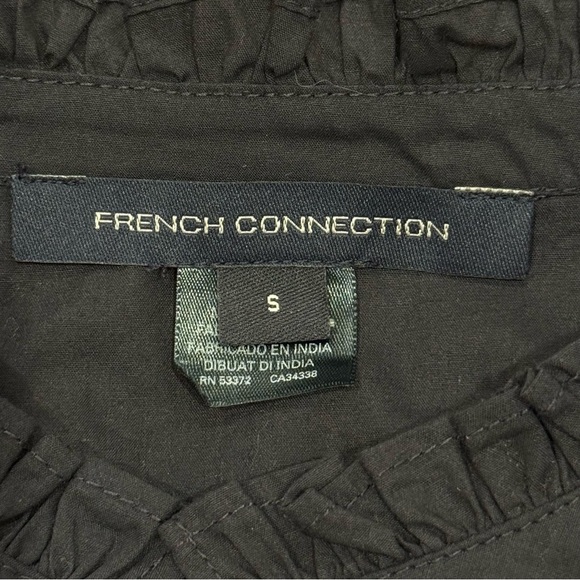 French Connection Poplin Mini Dress Organic Cotton Puff Short Sleeve Black Small - Picture 10 of 14